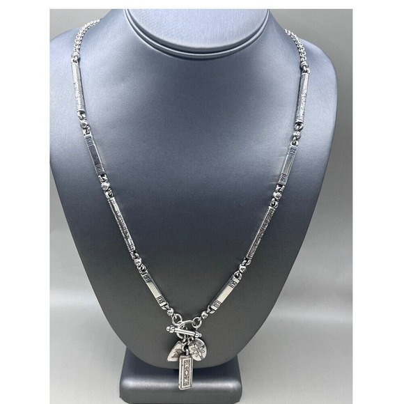 Brighton Silver Plated Charm Necklace Toggle Clasp Pendant Tassle Scroll Chain‎ - Picture 5 of 8